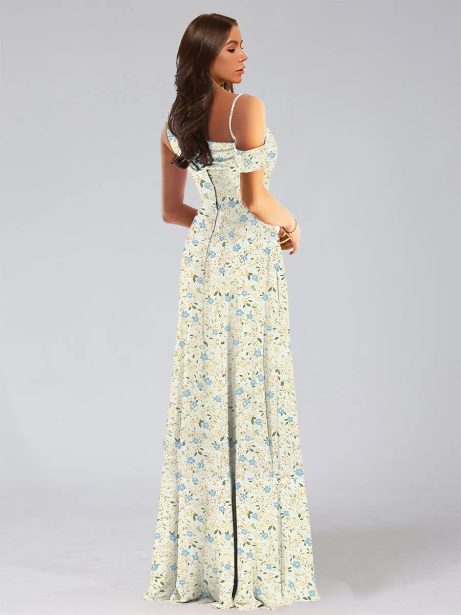 Sheath/Column Asymmetrical Sleeveless Ruched Floral Bridesmaid Dresses sold by Lavetir product image thumbnail 2