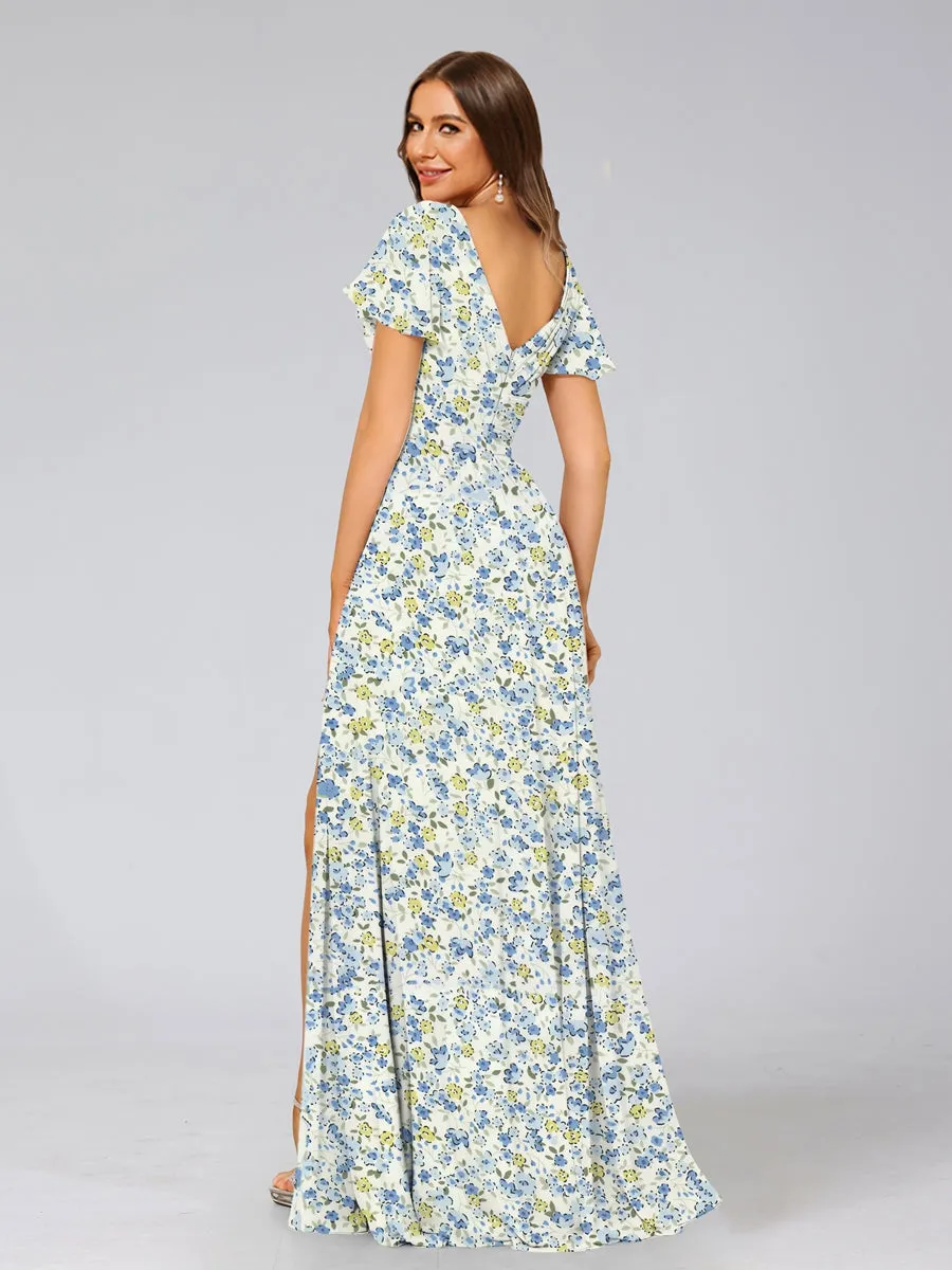 A-Line/Princess V-Neck Short Sleeves Split Side Floral Bridesmaid Dresses sold by Lavetir product image thumbnail 2