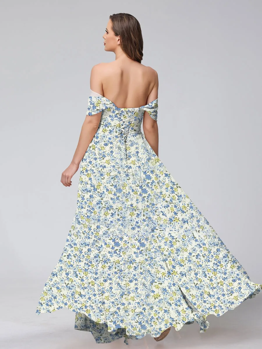 A-Line/Princess Off-the-Shoulder Short Sleeves Split Side Floral Bridesmaid Dresses sold by Lavetir product image thumbnail 2