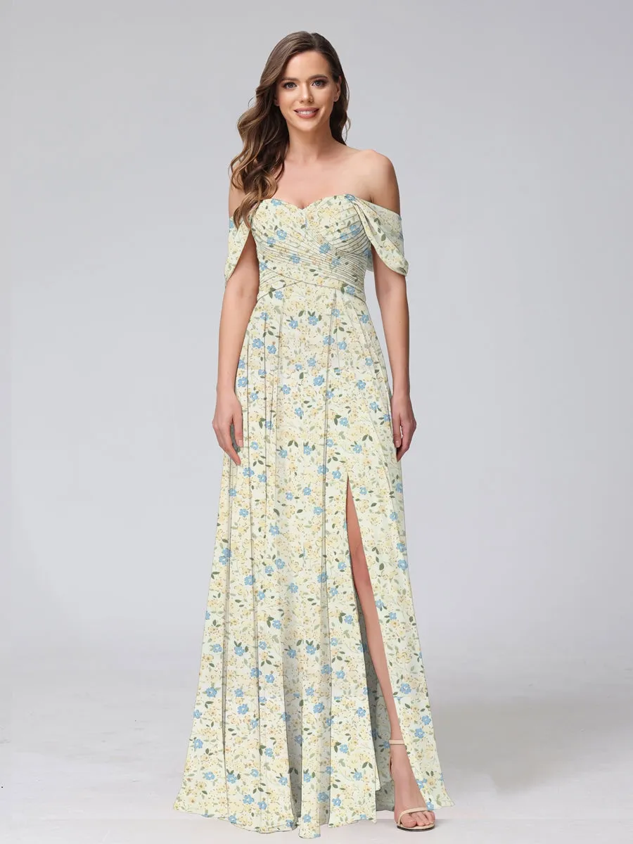 A-Line/Princess Off-the-Shoulder Short Sleeves Split Side Floral Bridesmaid Dresses sold by Lavetir product image thumbnail 3