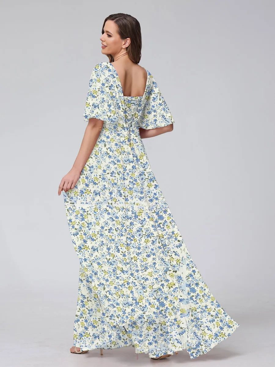 A-Line/Princess V-Neck Short Sleeves Pleats Floral Bridesmaid Dresses sold by Lavetir product image thumbnail 2