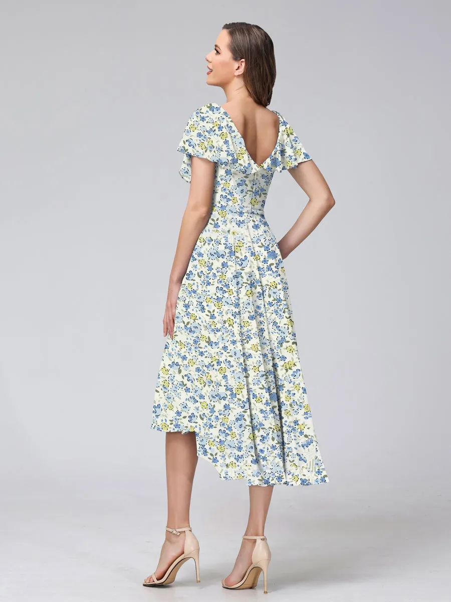 A-Line/Princess V-Neck Short Sleeves Ruffles Floral Bridesmaid Dresses sold by Lavetir product image thumbnail 2