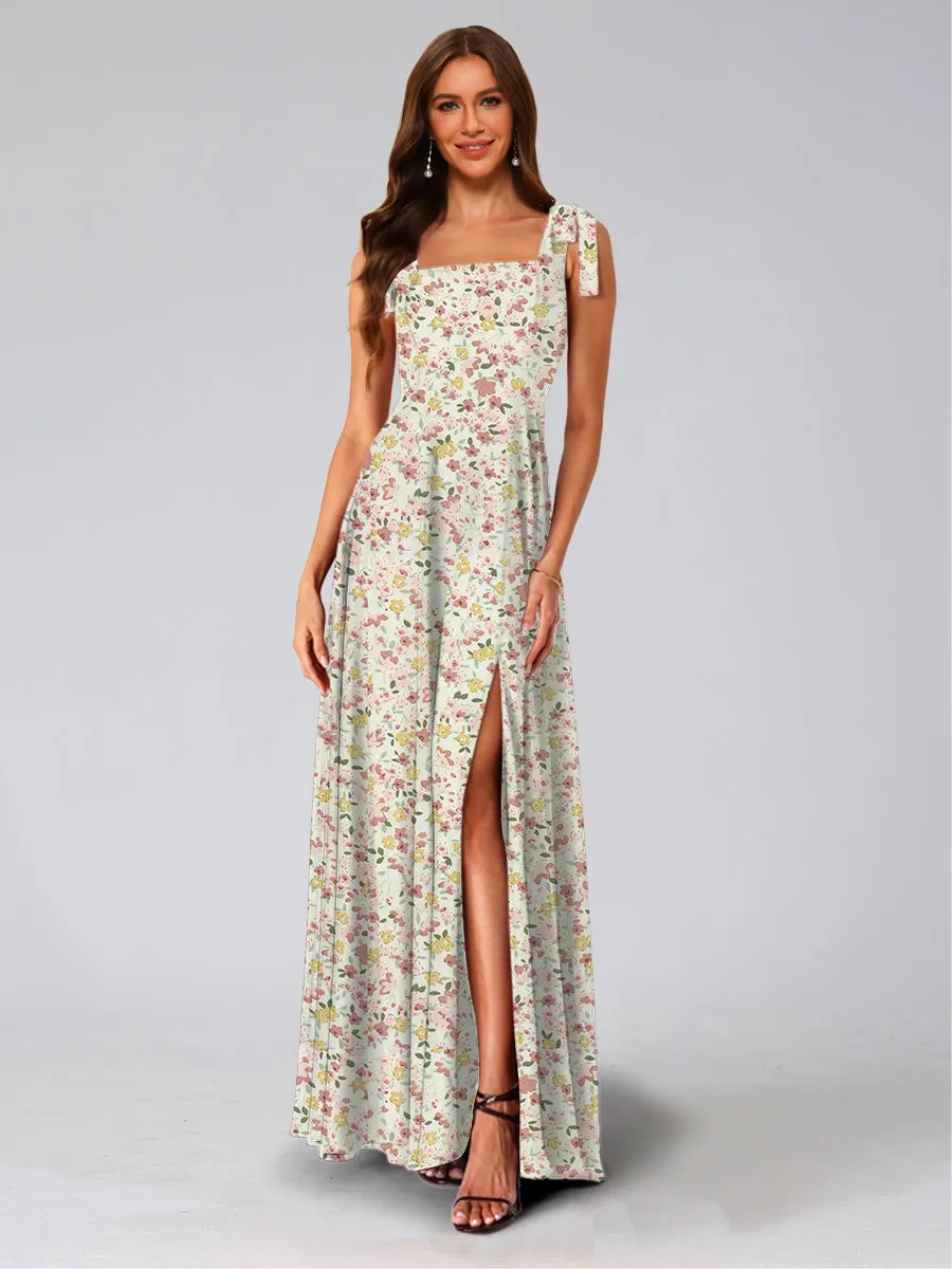 A-Line/Princess Square Neck Sleeveless Split Side Floral Bridesmaid Dresses sold by Lavetir product image thumbnail 5