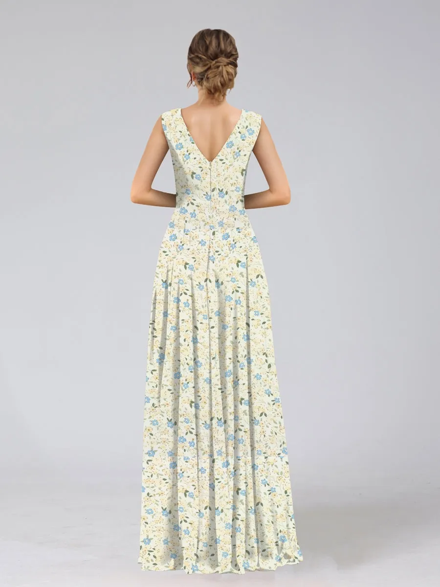 A-Line/Princess V-Neck Sleeveless Ruched Floral Bridesmaid Dresses sold by Lavetir product image thumbnail 4