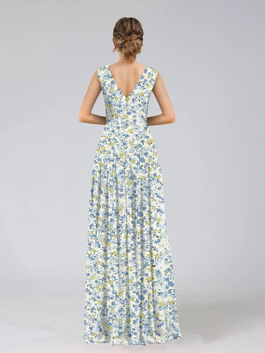 A-Line/Princess V-Neck Sleeveless Ruched Floral Bridesmaid Dresses sold by Lavetir product image thumbnail 2