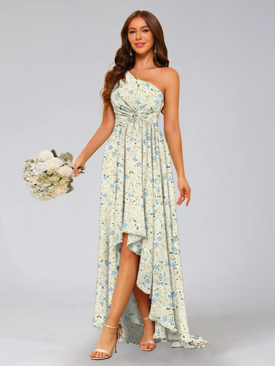 A-Line/Princess One-Shoulder Sleeveless Ruched Floral Bridesmaid Dresses sold by Lavetir product image thumbnail 5
