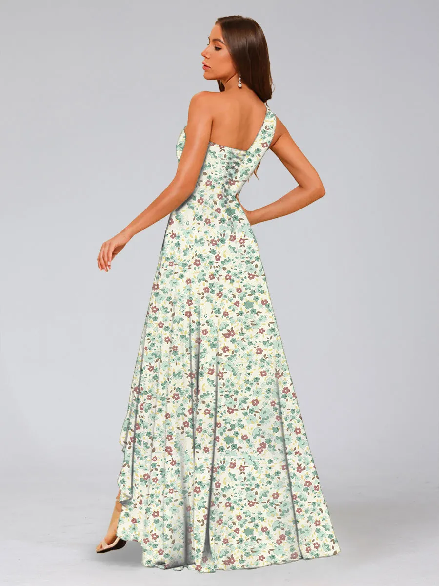 A-Line/Princess One-Shoulder Sleeveless Ruched Floral Bridesmaid Dresses sold by Lavetir product image thumbnail 2