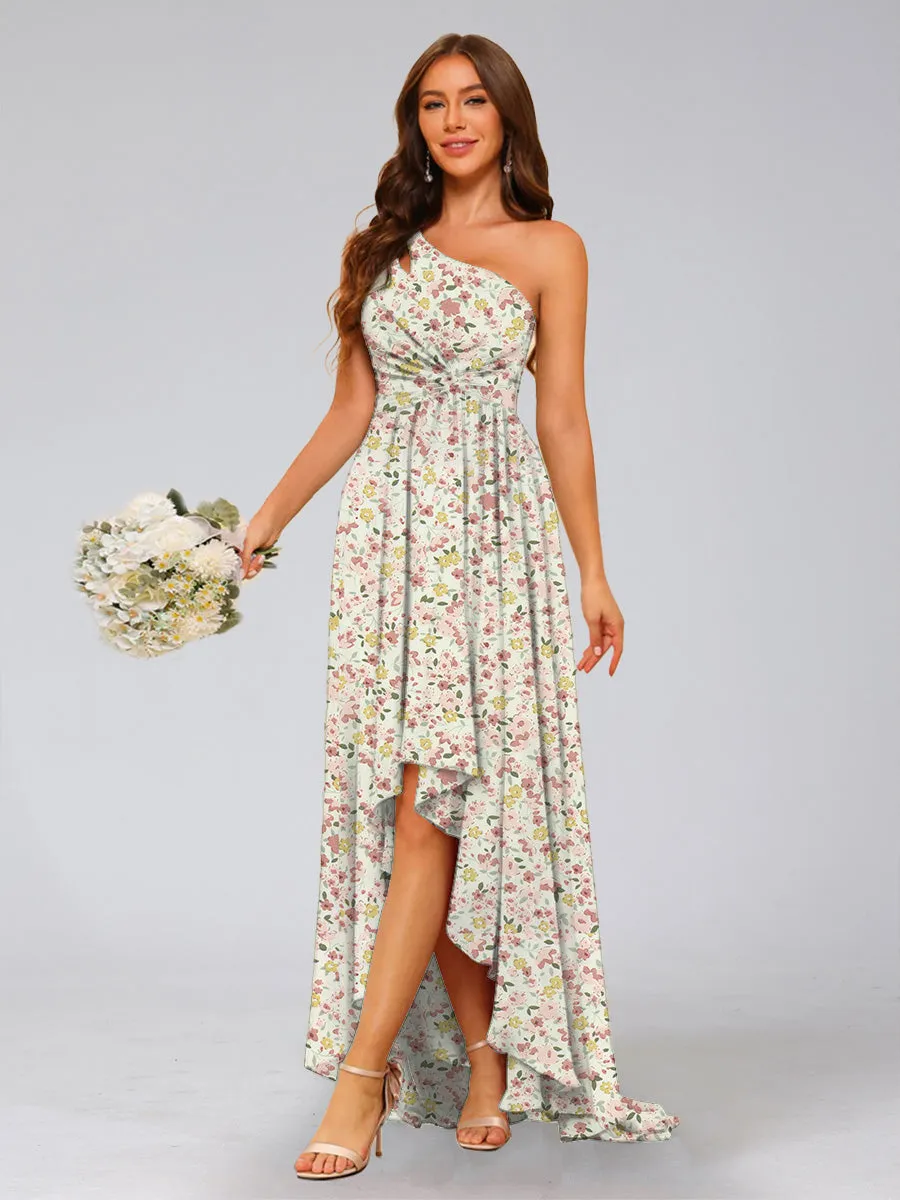 A-Line/Princess One-Shoulder Sleeveless Ruched Floral Bridesmaid Dresses sold by Lavetir product image thumbnail 3