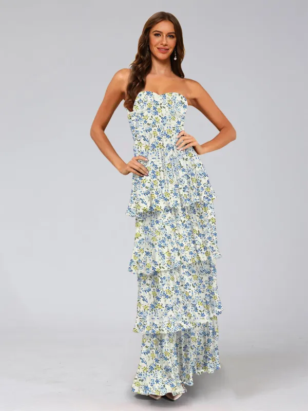 Sheath/Column Strapless Sleeveless Tiered Floral Bridesmaid Dresses sold by Lavetir