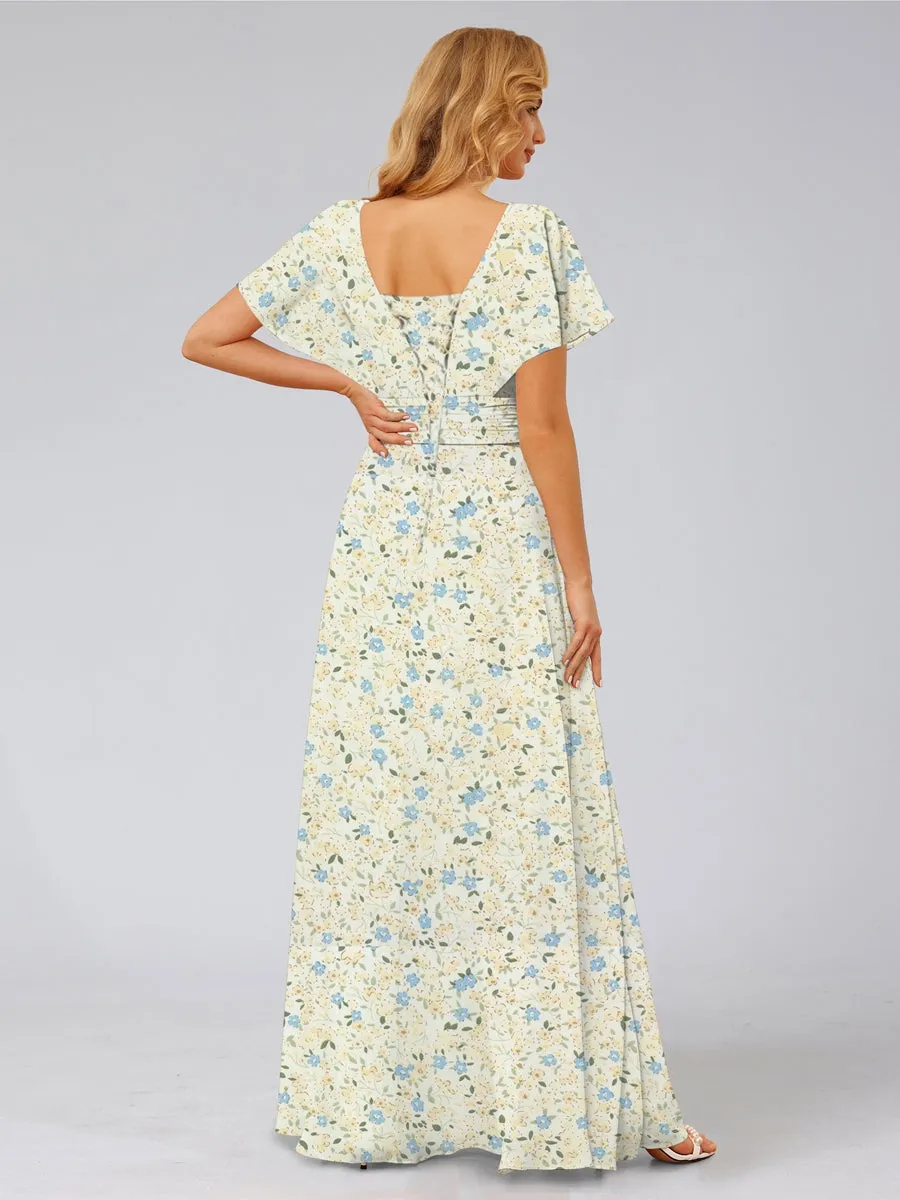 A-Line/Princess V-Neck Short Sleeves Ruffles Floral Bridesmaid Dresses sold by Lavetir product image thumbnail 4