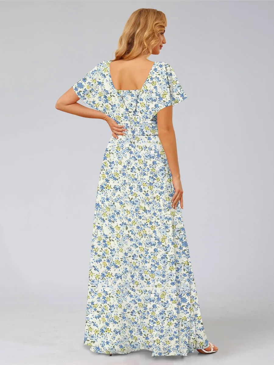 A-Line/Princess V-Neck Short Sleeves Ruffles Floral Bridesmaid Dresses sold by Lavetir product image thumbnail 2