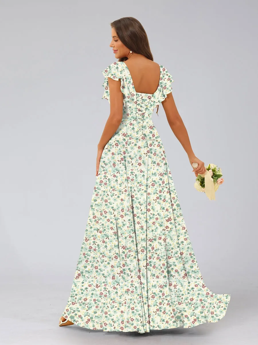 A-Line/Princess V-Neck Sleeveless Split Side Floral Bridesmaid Dresses sold by Lavetir product image thumbnail 2