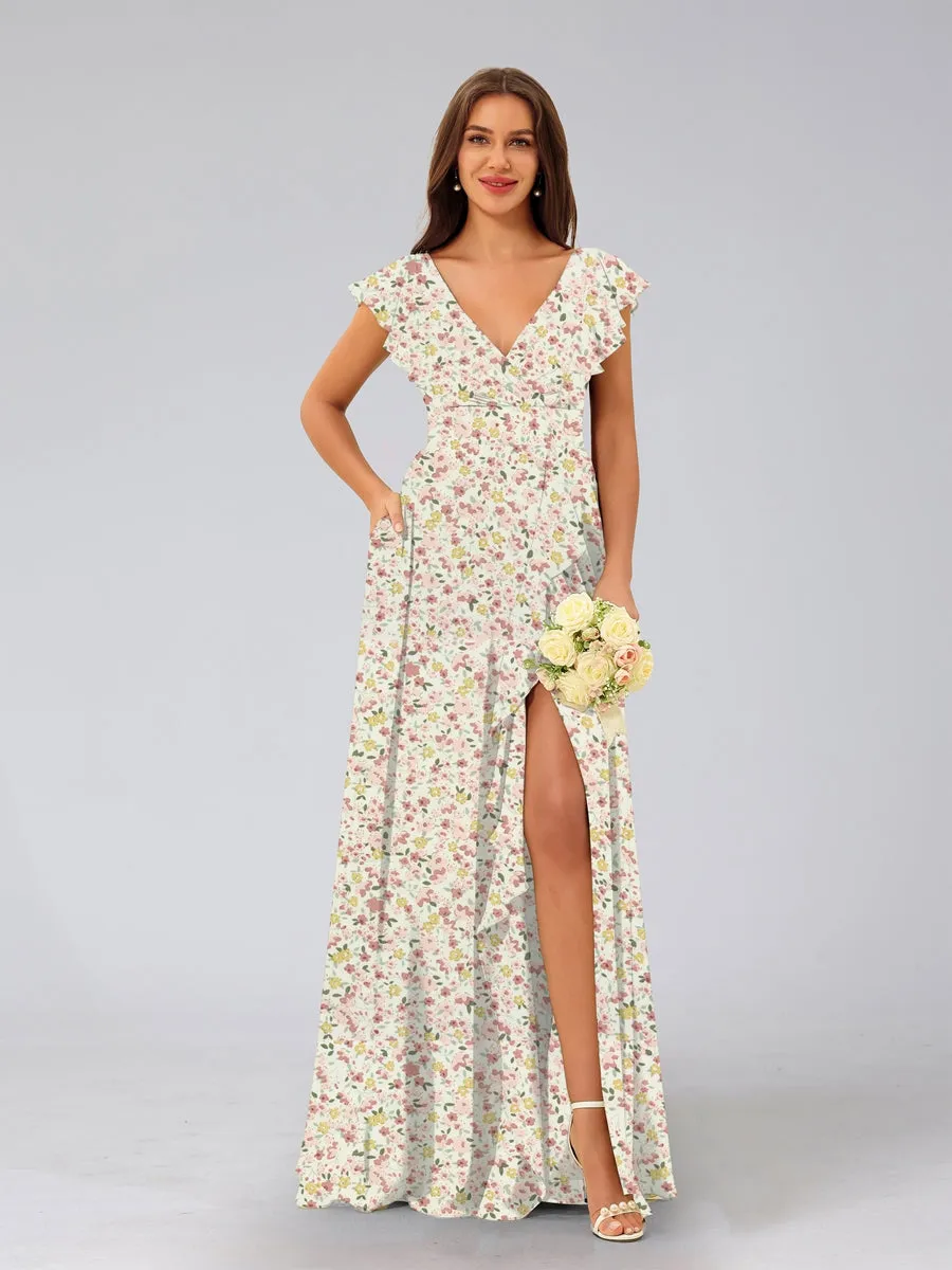 A-Line/Princess V-Neck Sleeveless Split Side Floral Bridesmaid Dresses sold by Lavetir product image thumbnail 3