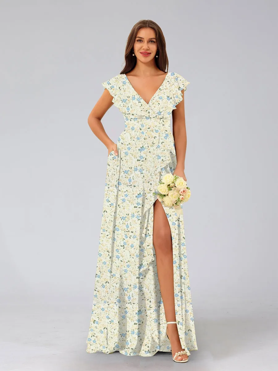 A-Line/Princess V-Neck Sleeveless Split Side Floral Bridesmaid Dresses sold by Lavetir product image thumbnail 5