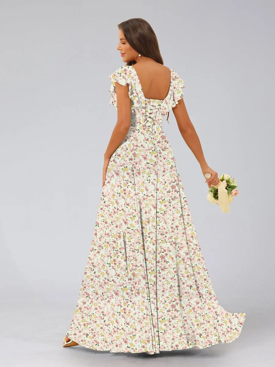 A-Line/Princess V-Neck Sleeveless Split Side Floral Bridesmaid Dresses sold by Lavetir product image thumbnail 4