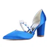 Women's Silk Satin Closed Toe With Pearl Chunky Heel Wedding Shoes sold by Lavetir