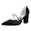 Women's Silk Satin Closed Toe With Pearl Chunky Heel Wedding Shoes sold by Lavetir
