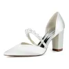 Women's Silk Satin Closed Toe With Pearl Chunky Heel Wedding Shoes sold by Lavetir