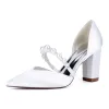 Women's Silk Satin Closed Toe With Pearl Chunky Heel Wedding Shoes sold by Lavetir
