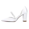 Women's Silk Satin Closed Toe With Pearl Chunky Heel Wedding Shoes sold by Lavetir