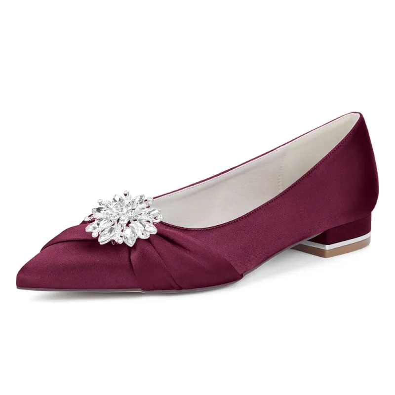 Women's Silk Satin Closed Toe With Rhinestone Flat Heel Wedding Shoes sold by Lavetir
