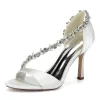 Women's Silk Satin Pearl Peep Toe With Rhinestone Stiletto Heel Evening Shoes sold by Lavetir