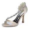 Women's Silk Satin Pearl Peep Toe With Rhinestone Stiletto Heel Evening Shoes sold by Lavetir