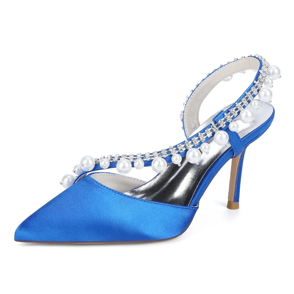 Women's Silk Satin Pearl Closed Toe With Rhinestone Stiletto Heel Evening Shoes sold by Lavetir