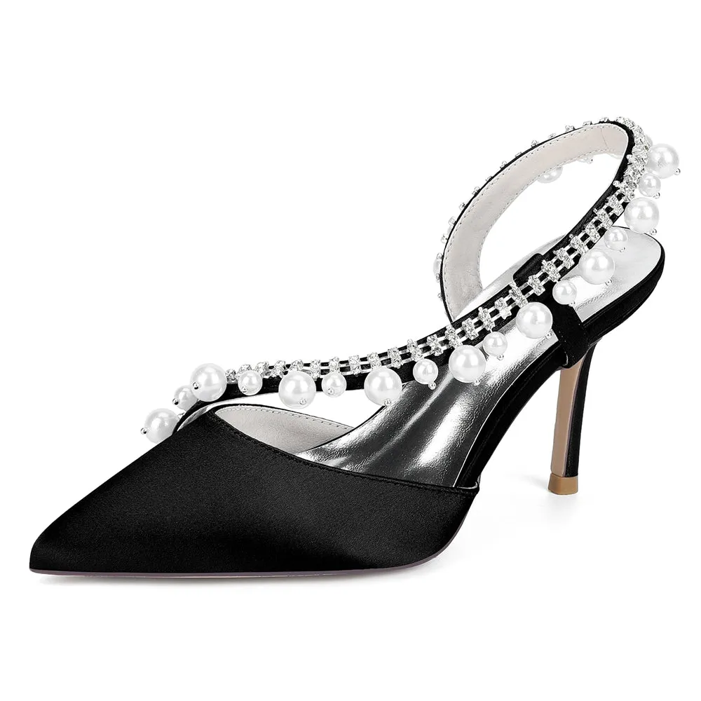 Women's Silk Satin Pearl Closed Toe With Rhinestone Stiletto Heel Evening Shoes sold by Lavetir product image thumbnail 2