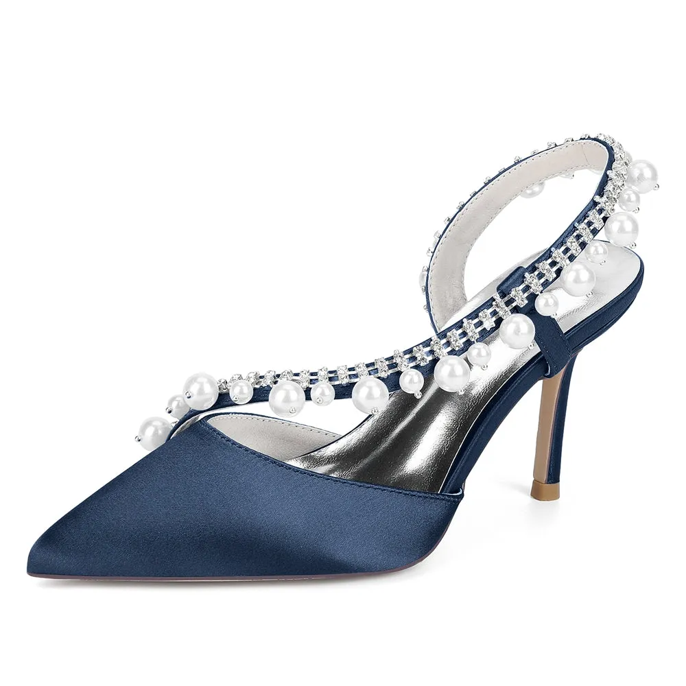 Women's Silk Satin Pearl Closed Toe With Rhinestone Stiletto Heel Evening Shoes sold by Lavetir product image thumbnail 5