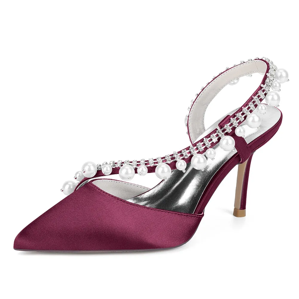 Women's Silk Satin Pearl Closed Toe With Rhinestone Stiletto Heel Evening Shoes sold by Lavetir product image thumbnail 3
