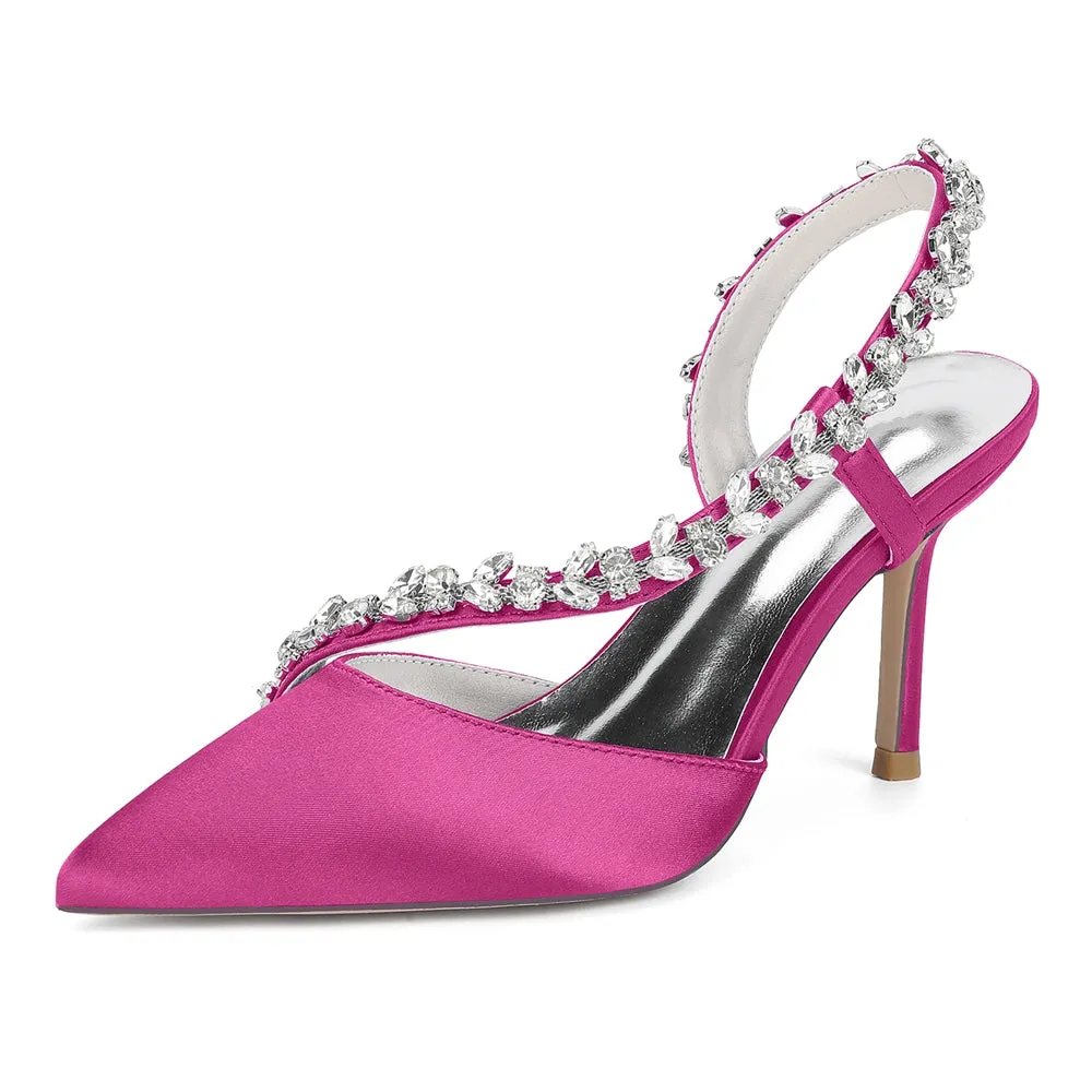 Women's Silk Satin Rhinestone Closed Toe With Rhinestone Stiletto Heel Evening Shoes sold by Lavetir