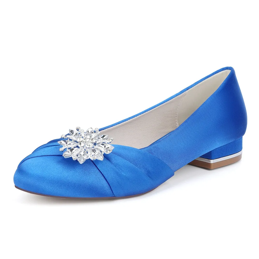 Women's Silk Satin Rhinestone With Closed Toe Flat Heel Evening Shoes sold by Lavetir