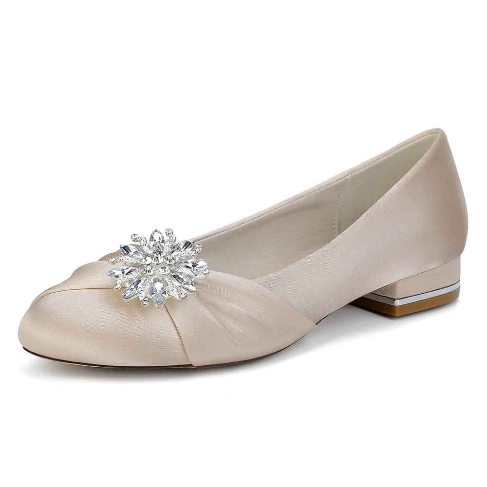 Women's Silk Satin Rhinestone With Closed Toe Flat Heel Evening Shoes sold by Lavetir product image thumbnail 5