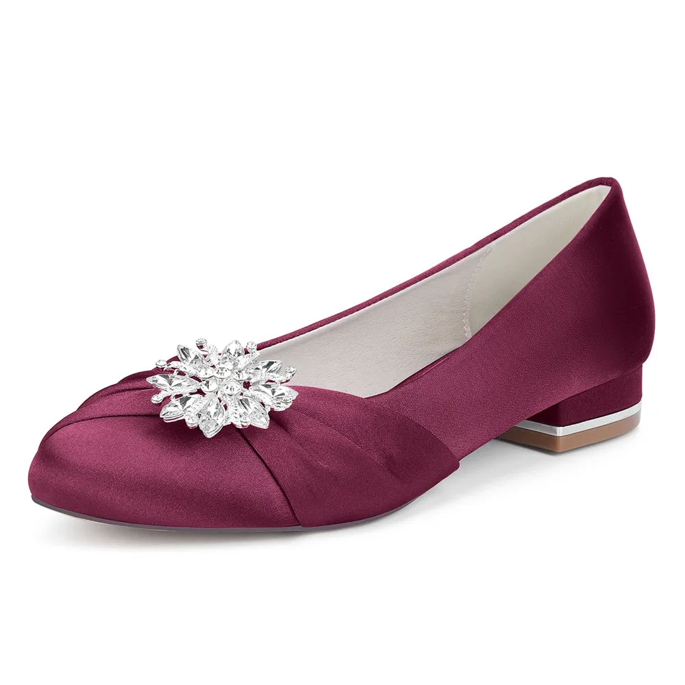 Women's Silk Satin Rhinestone With Closed Toe Flat Heel Evening Shoes sold by Lavetir product image thumbnail 4