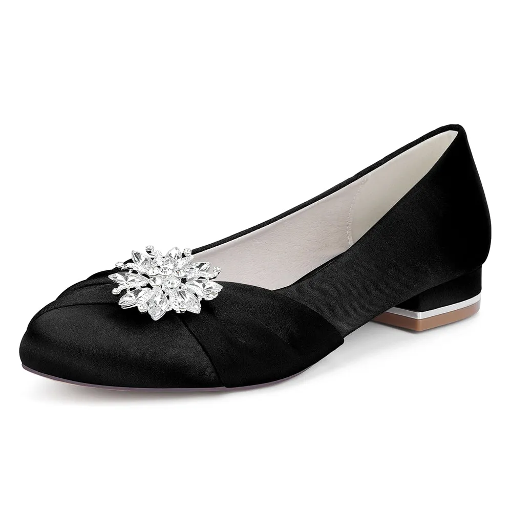 Women's Silk Satin Rhinestone With Closed Toe Flat Heel Evening Shoes sold by Lavetir product image thumbnail 3