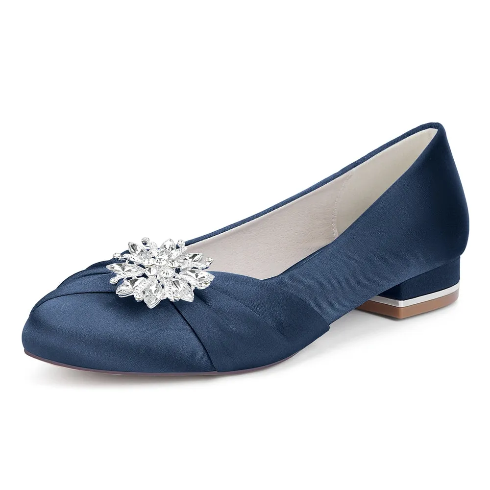 Women's Silk Satin Rhinestone With Closed Toe Flat Heel Evening Shoes sold by Lavetir product image thumbnail 2
