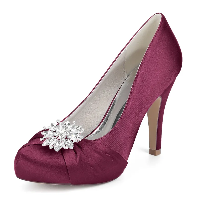 Women's Silk Satin Rhinestone With Closed Toe Stiletto Heel Evening Shoes sold by Lavetir