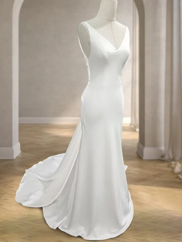 A-Line/Princess V-Neck Sleeveless Ruched Wedding Dresses sold by Lavetir