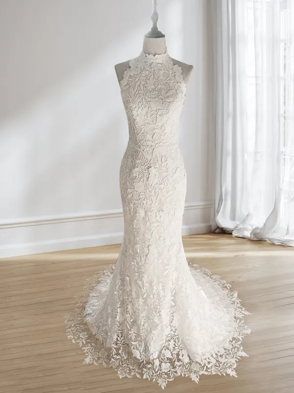 Trumpet/Mermaid High Neck Sleeveless Ruched Wedding Dresses sold by Lavetir