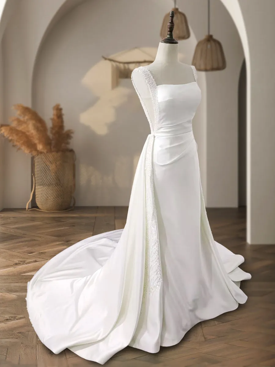 A-Line/Princess Square Neck Sleeveless Beading Wedding Dresses sold by Lavetir product image thumbnail 3