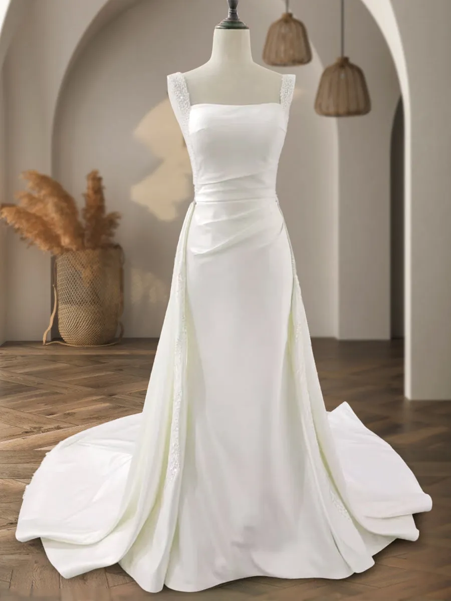 A-Line/Princess Square Neck Sleeveless Beading Wedding Dresses sold by Lavetir product image thumbnail 2