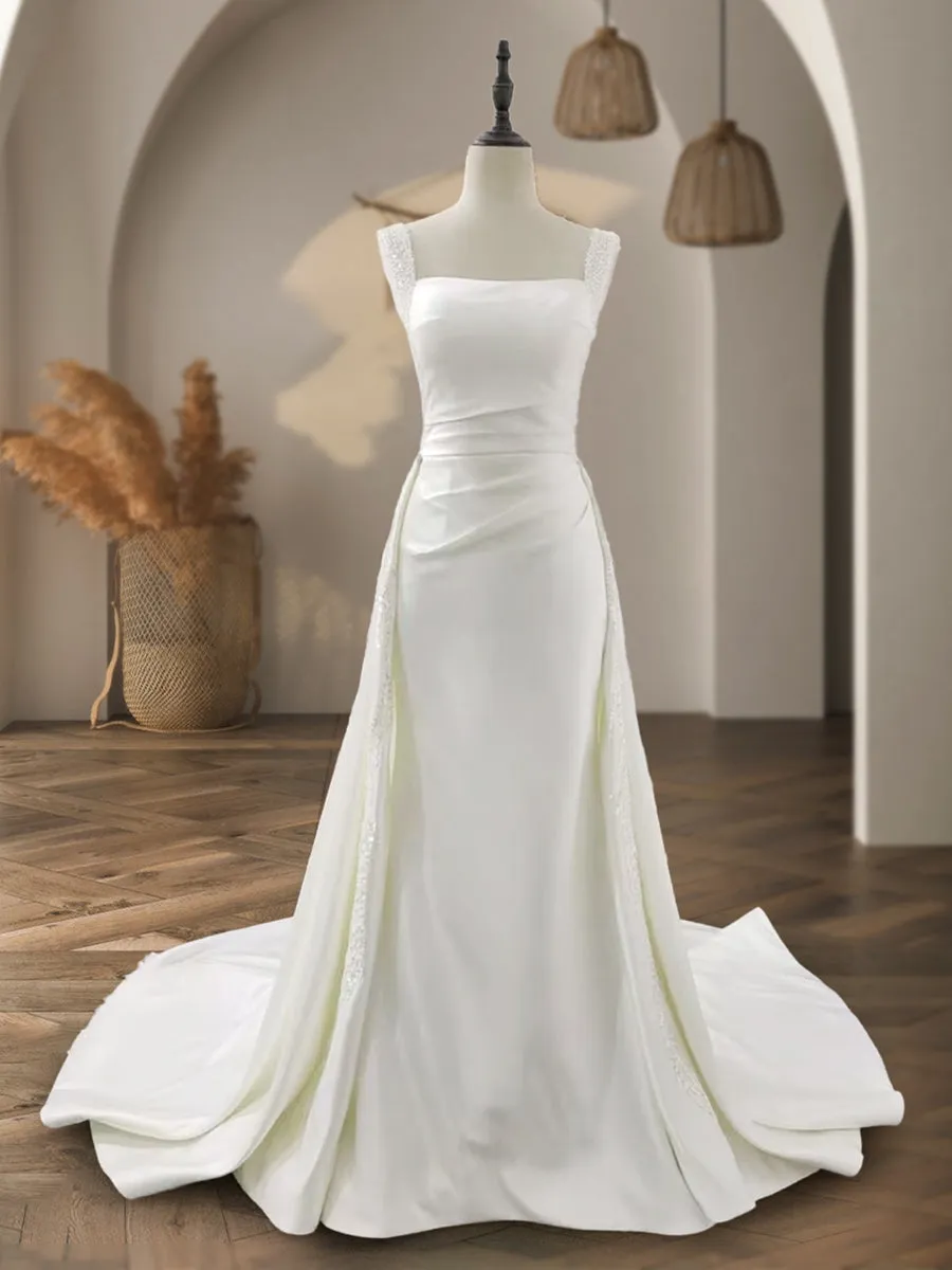 A-Line/Princess Square Neck Sleeveless Beading Wedding Dresses sold by Lavetir