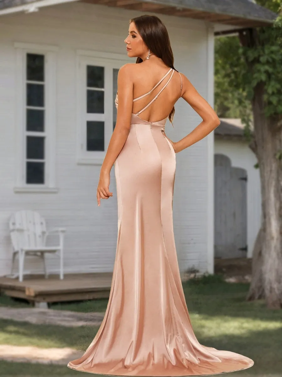Sheath/Column One-Shoulder Long Formal Bridesmaid Dresses with Split Side sold by Lavetir product image thumbnail 2