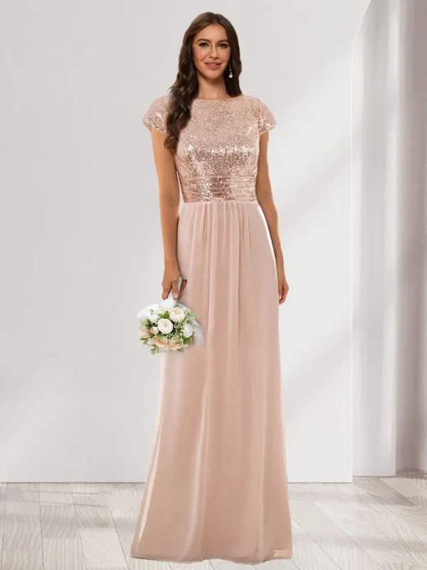 A-Line/Princess Scoop Short Sleeves Sequins Bridesmaid Dresses sold by Lavetir