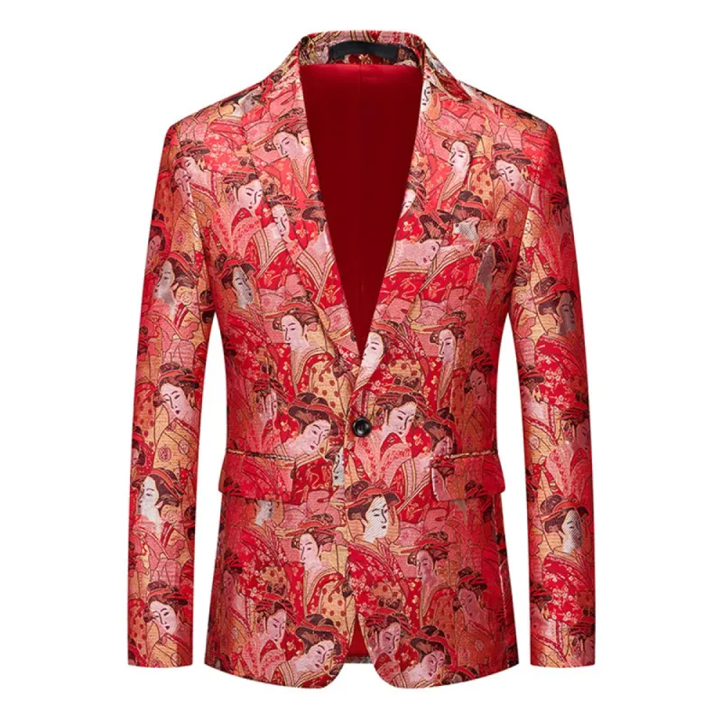 Tailored Fit Notched Lapel Single Breasted One-button Men's Party Jacket sold by Lavetir