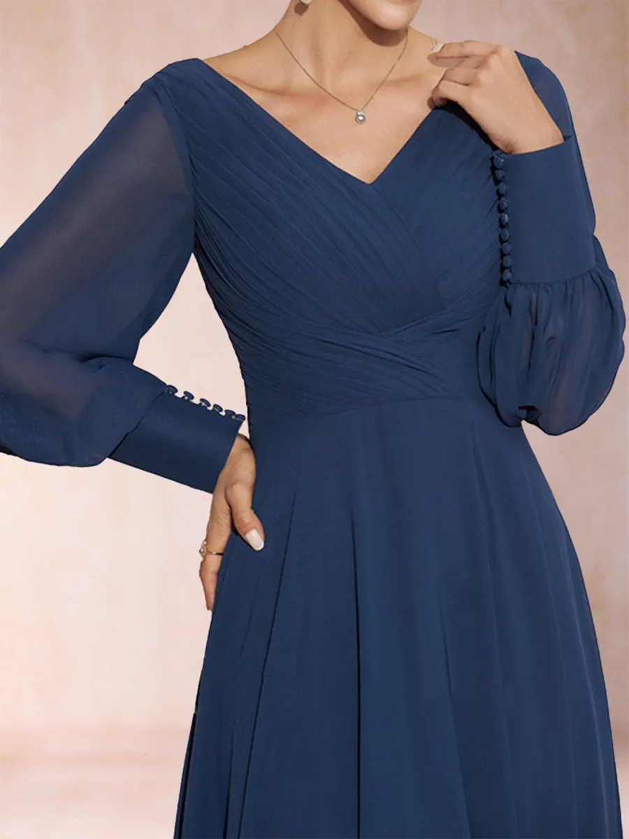 A-Line/Princess V-Neck Long Sleeves Ruched Mother of the Bride Dresses sold by Lavetir product image thumbnail 3