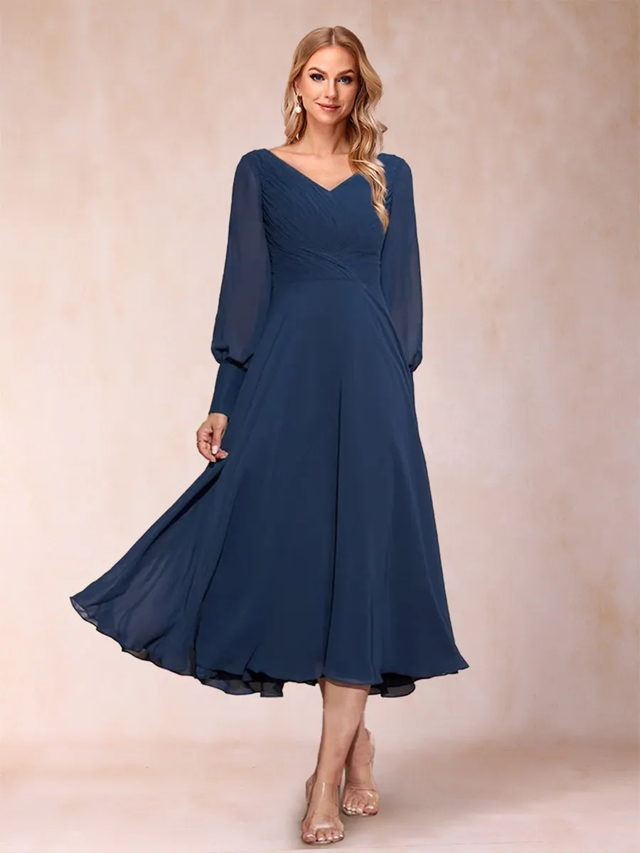 A-Line/Princess V-Neck Long Sleeves Ruched Mother of the Bride Dresses sold by Lavetir