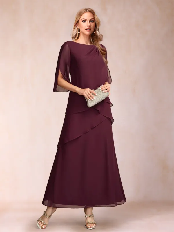 A-Line/Princess Scoop Half Sleeves Tiered Mother of the Bride Dresses sold by Lavetir