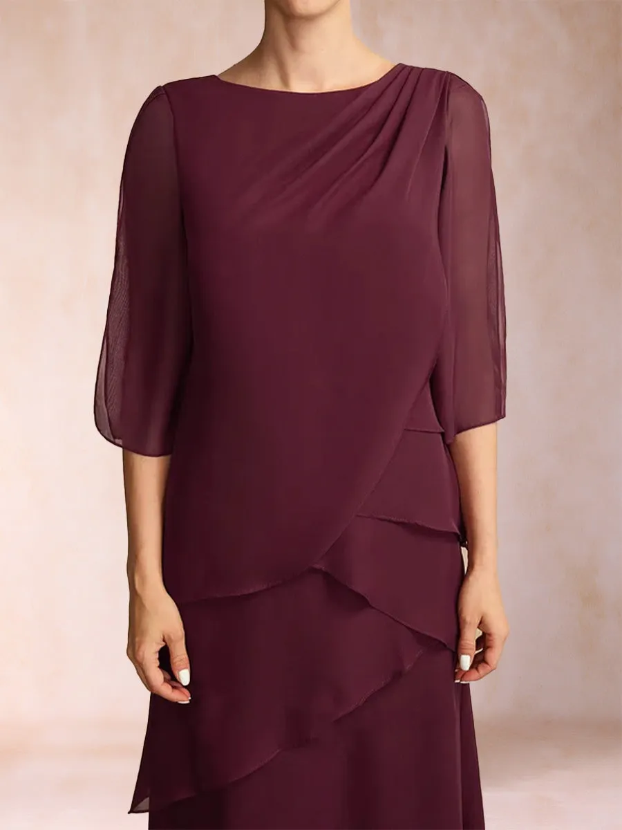 A-Line/Princess Scoop Half Sleeves Tiered Mother of the Bride Dresses sold by Lavetir product image thumbnail 4